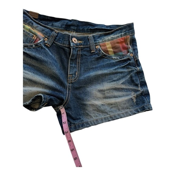 DINKY Denim Shorts With Plaid And Distressing Dark Wash  - Size Medium - Picture 10 of 12
